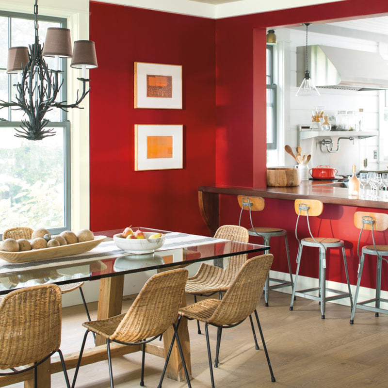 Benjamin Moore's AF-290 Caliente 2018 Color of the Year in a dining room. Shop trend forward and timeless pops of color.