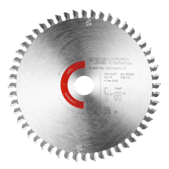 Festool Saw Blade HW 160x1,8x20 TF52 L LAMINATE/HPL